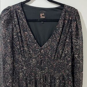 Women’s Dress Midi Maxi Black Mini Floral Metallic Thread Cottagecore Romantic